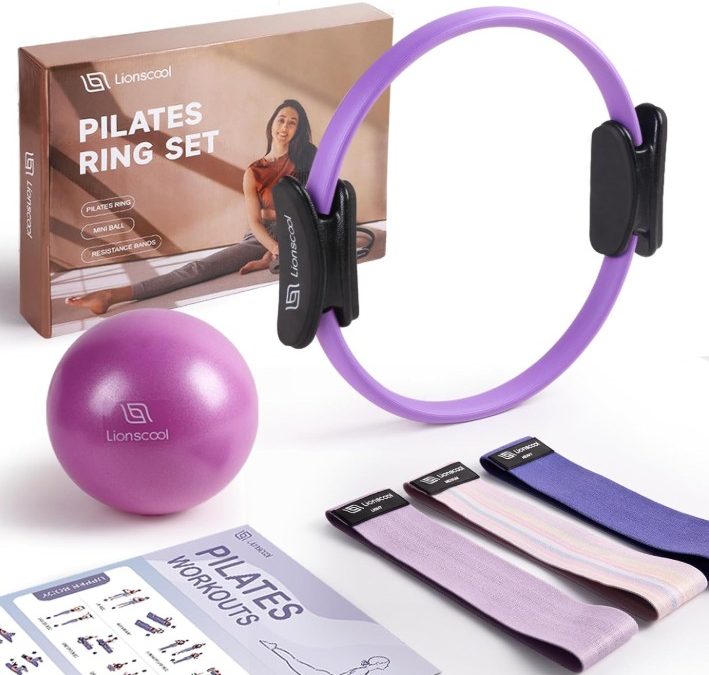 LIONSCOOL Juego de anillos de pilates – Círculo mágico de primera calidad antideformación de 14 pulgadas con asas acolchadas duales – Incluye mini bola de pilates resistente a estallidos
