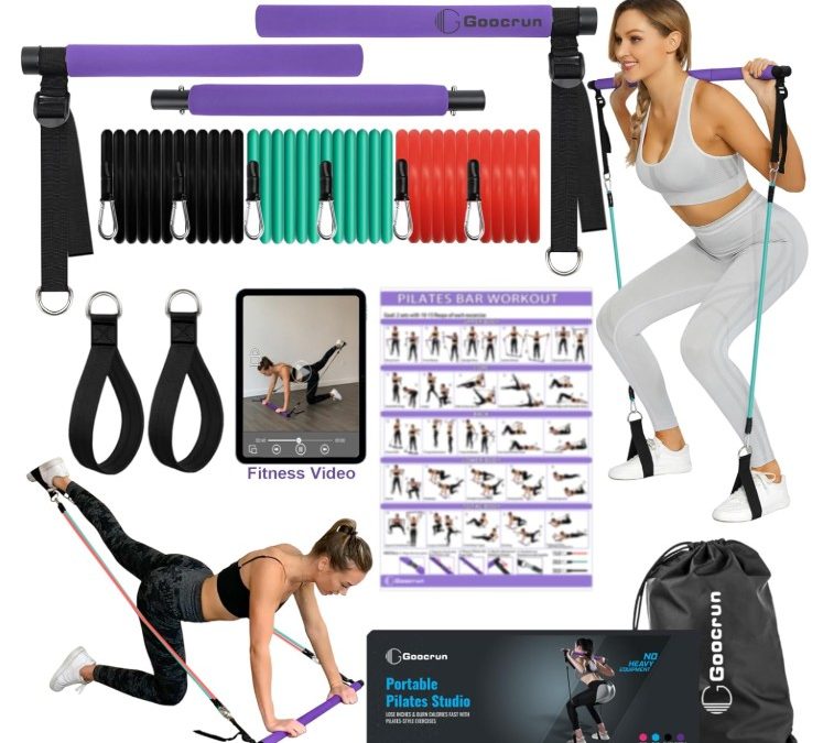 Kit de barra de pilates portátil con bandas de resistencia para hombres y mujeres, juego de 3 bandas de resistencia para ejercicio, gimnasio en casa multifuncional, soporta entrenamientos