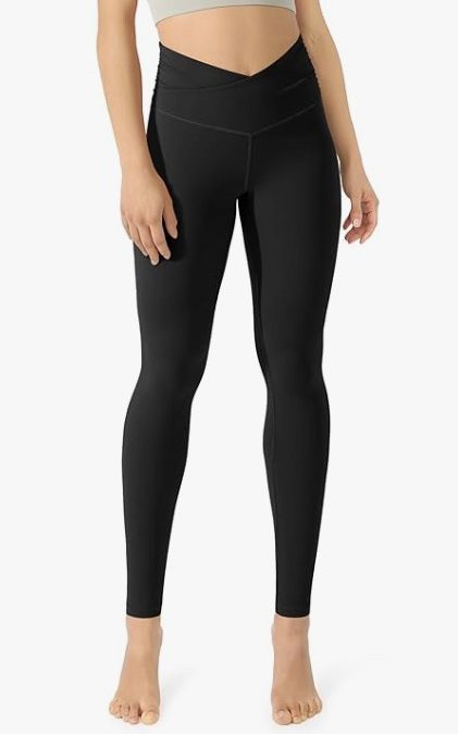 ODODOS – Leggings de cintura cruzada y fruncida para mujer, con bolsillo interno, entrepierna de 23/25/28 pulgadas, pantalones deportivos ideales para yoga y entrenar