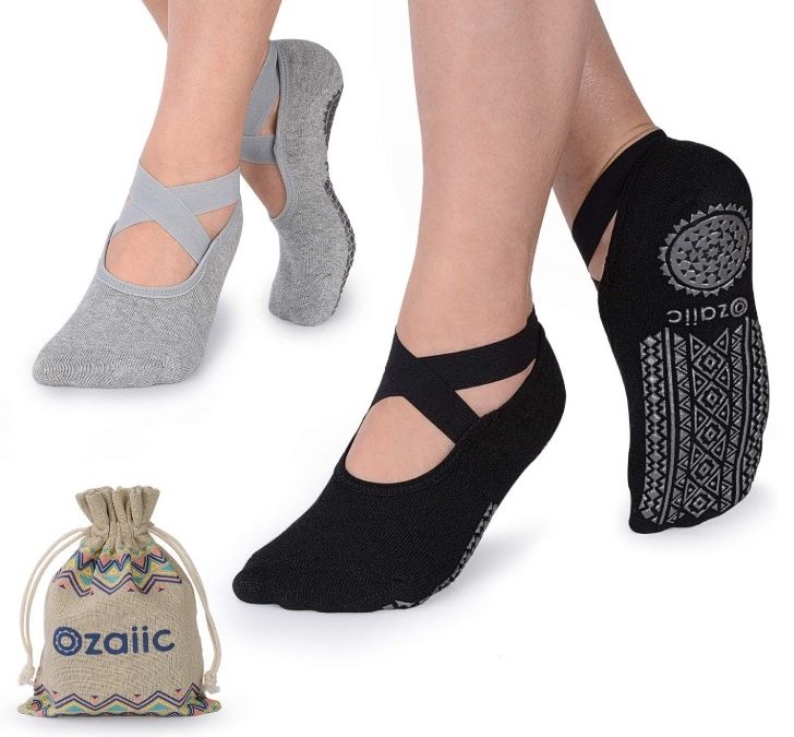 Ozaiic – Calcetines de yoga para mujer con correas y agarres antideslizantes, ideales para pilates, Pure Barre, ballet, danza y entrenamiento descalza