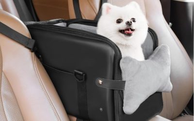 PetsHome Asiento de automóvil para perros pequeños, asiento elevador de perro de piel sintética de alta calidad, asiento portátil para mascotas con cinturones de seguridad de doble fijación y bolsillos