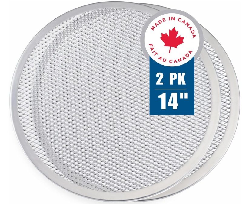 Norjac Rejilla para pizza de 14 pulgadas, paquete de 2 – Malla de aluminio para horno, sin costuras, sin óxido, bandejas de hornear duraderas para costras crujientes
